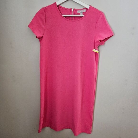 Chelsea28 Dress Mini Short Sleeve Dress Casual Barbie Pink Solid Crewneck - Picture 2 of 8